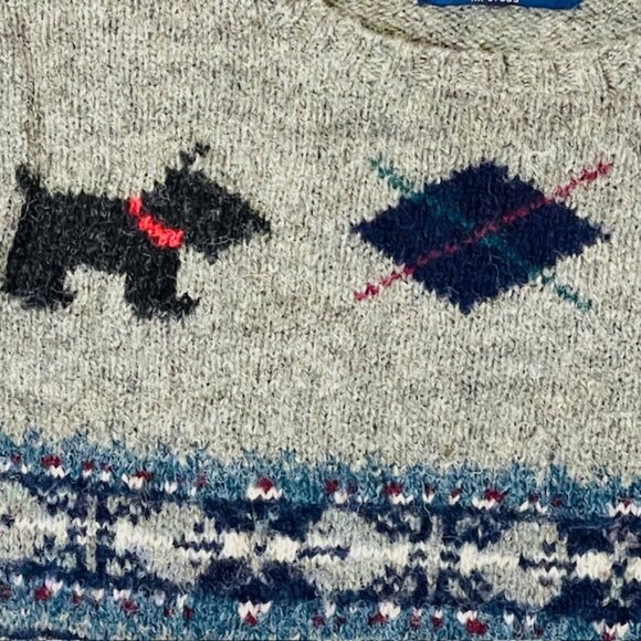 Ralph Lauren Vintage Scottie Dog Plaid Wool Fair Isle Hand Knit Sweater Large - Picture 3 of 9